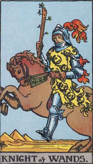 classic knight of wands, man on horse