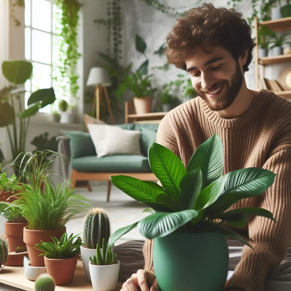 Person connecting to plants, embodying attunement to nature.
