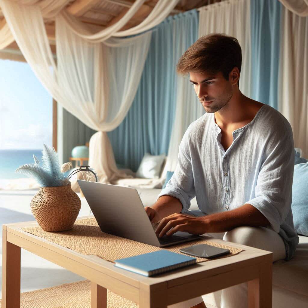 man writing in his blog about love